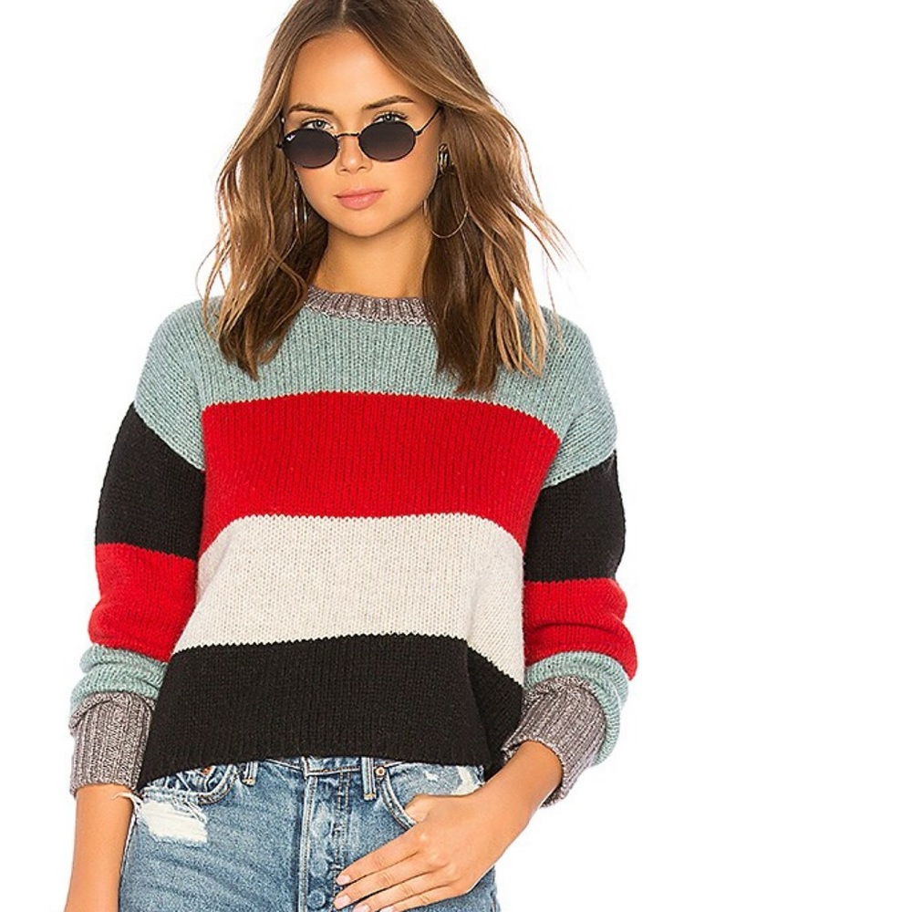 Pam & Gela Colorblock Crew Neck Sweater - Red, Black, Gray, White